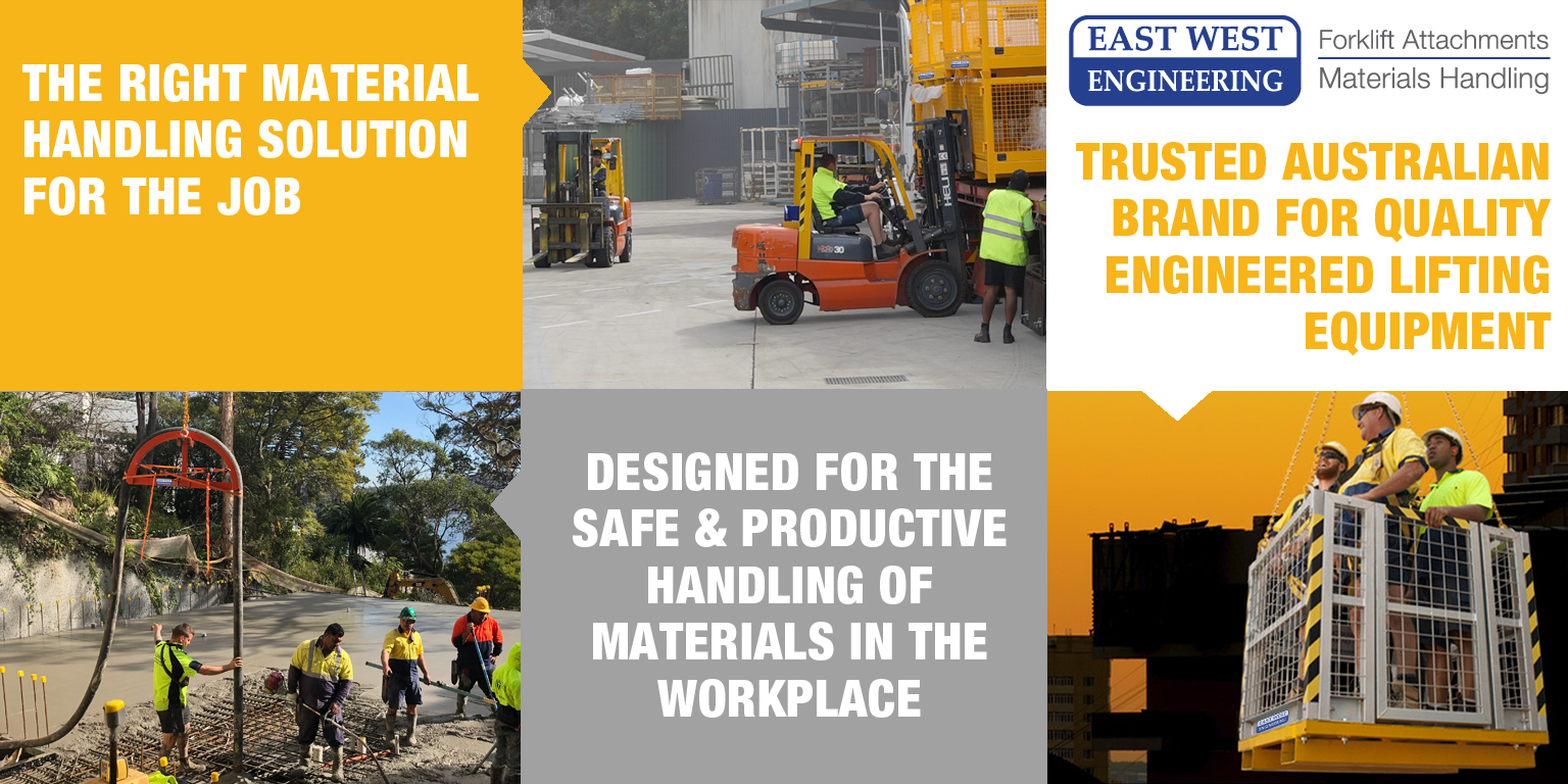 East West Engineering, the trusted Australian brand for quality engineered lifting equipment. Designed for the safe and productive handling of materials in the workplace. The right material handling solution for the job.  